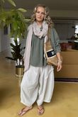 Made in Italy Santos Collared Peasant Smock Blouse Khaki